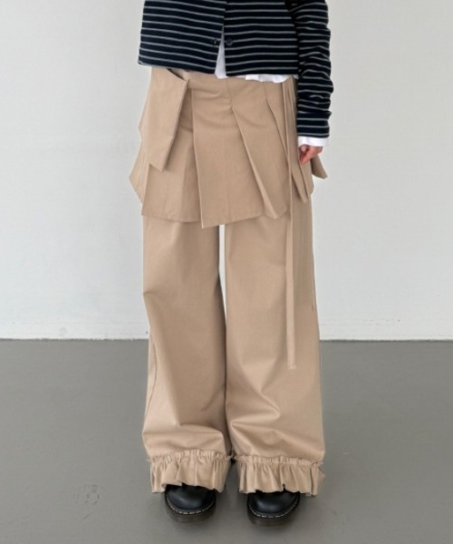 Teem Store（チームストア）の「【2点セット】巻きプリーツスカート付きフリルパンツ（スラックス・レディース・ブラック/グレー/ベージュ・F）」の10枚目の写真