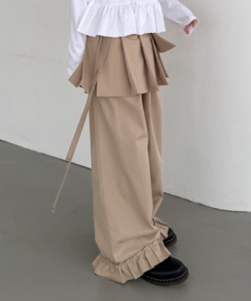 Teem Store（チームストア）の「【2点セット】巻きプリーツスカート付きフリルパンツ（スラックス・レディース・ブラック/グレー/ベージュ・F）」の12枚目の写真