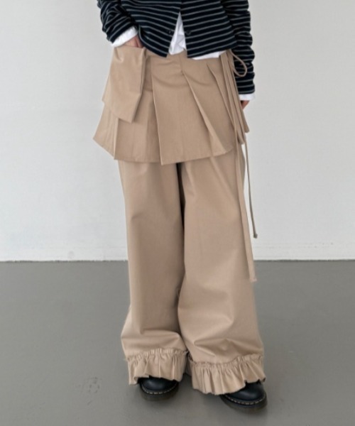 Teem Store（チームストア）の「【2点セット】巻きプリーツスカート付きフリルパンツ（スラックス・レディース・ブラック/グレー/ベージュ・F）」の13枚目の写真
