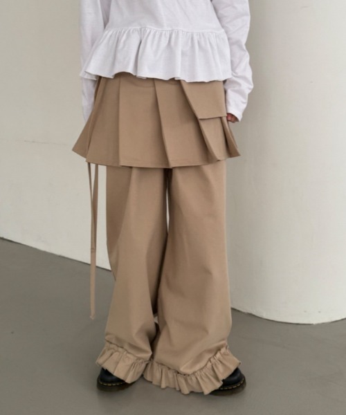 Teem Store（チームストア）の「【2点セット】巻きプリーツスカート付きフリルパンツ（スラックス・レディース・ブラック/グレー/ベージュ・F）」の14枚目の写真
