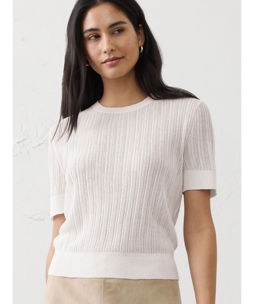 BANANA REPUBLIC FACTORY STORE(バナナリパブリック ファクトリーストア)の「BANANA REPUBLIC FACTORY STORE シアー セーター Tシャツ(ニット/セーター・レディース・ホワイト/ブラック・L/S/XS/M)」の2枚目の写真