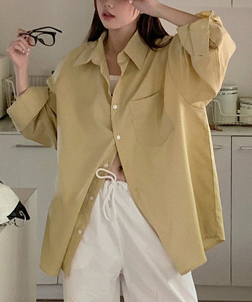 DAY CLOSET(デイ クローゼット)の「【前後アシメヘム】長袖 レギュラーカラー ボックスプリーツ オーバーサイズ シャツ レディース(シャツ/ブラウス・レディース・マスタード/ブルー/グレー/ピンク/ホワイト・FREE)」の22枚目の写真