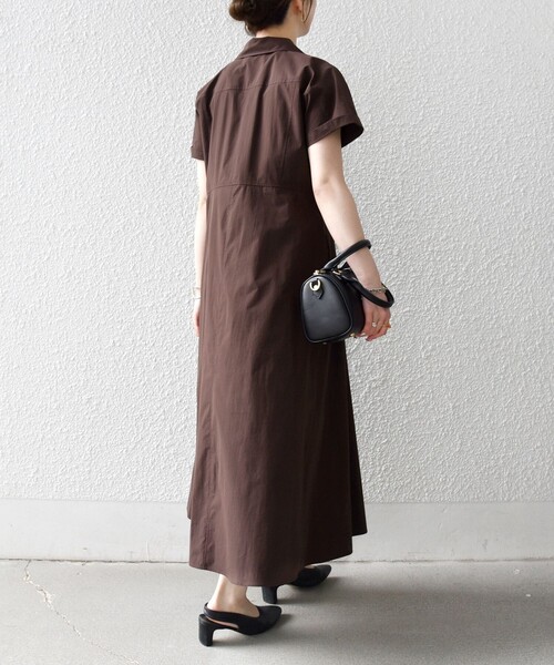 SHIPS any(シップス エニィ)の「SHIPS any:〈洗濯機可能〉フラットカラー Vネック フレア ワンピース 2(シャツワンピース・レディース・ブラウン系/イエロー/ネイビー・ONE SIZE)」の6枚目の写真