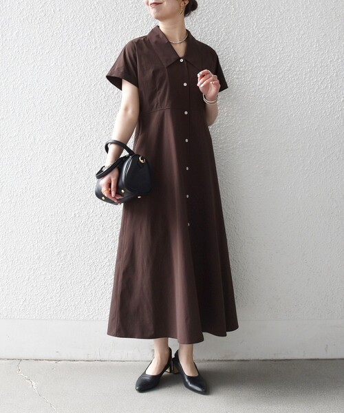 SHIPS any(シップス エニィ)の「SHIPS any:〈洗濯機可能〉フラットカラー Vネック フレア ワンピース 2(シャツワンピース・レディース・ブラウン系/イエロー/ネイビー・ONE SIZE)」の7枚目の写真