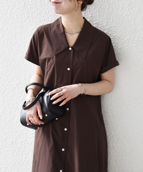 SHIPS any(シップス エニィ)の「SHIPS any:〈洗濯機可能〉フラットカラー Vネック フレア ワンピース 2(シャツワンピース・レディース・ブラウン系/イエロー/ネイビー・ONE SIZE)」の8枚目の写真