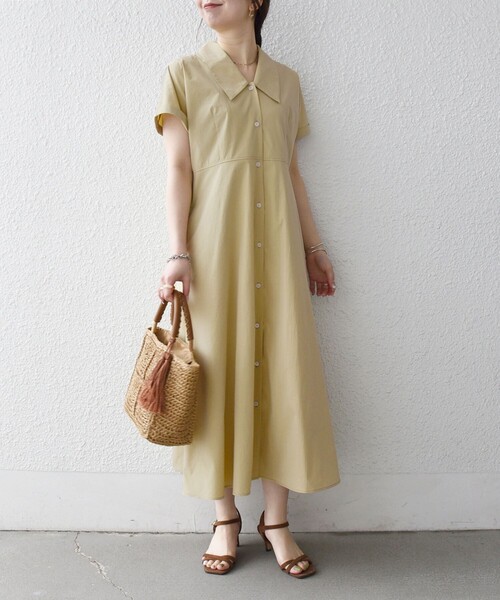 SHIPS any(シップス エニィ)の「SHIPS any:〈洗濯機可能〉フラットカラー Vネック フレア ワンピース 2(シャツワンピース・レディース・ブラウン系/イエロー/ネイビー・ONE SIZE)」の9枚目の写真