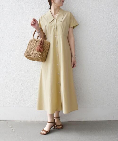 SHIPS any(シップス エニィ)の「SHIPS any:〈洗濯機可能〉フラットカラー Vネック フレア ワンピース 2(シャツワンピース・レディース・ブラウン系/イエロー/ネイビー・ONE SIZE)」の10枚目の写真