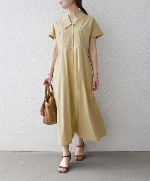 SHIPS any(シップス エニィ)の「SHIPS any:〈洗濯機可能〉フラットカラー Vネック フレア ワンピース 2(シャツワンピース・レディース・ブラウン系/イエロー/ネイビー・ONE SIZE)」の12枚目の写真