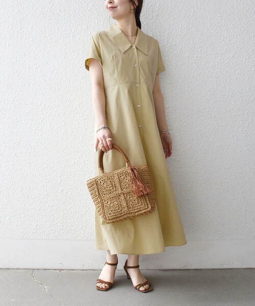 SHIPS any(シップス エニィ)の「SHIPS any:〈洗濯機可能〉フラットカラー Vネック フレア ワンピース 2(シャツワンピース・レディース・ブラウン系/イエロー/ネイビー・ONE SIZE)」の14枚目の写真