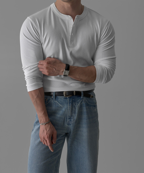 Pattern massle Henry neck knit tee [черный]
