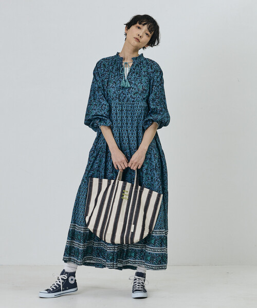 Freada(フリーダ)の「beej/ビージ ストライプ ファブリック 2WAYトートバッグ(トートバッグ・レディース・グリーン/オレンジ/レモンイエロー/ブラック・フリ-)」の8枚目の写真