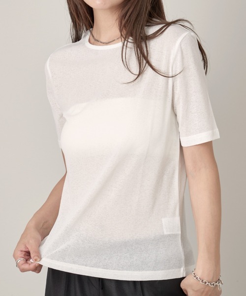 OFROOM(オフルーム)の「Relax Sheer Short Sleeve Top|リラックスシアーショートスリーブトップス(Tシャツ/カットソー・レディース・ホワイト/ブラック/チャコールグレー/ピンク・FREE)」の1枚目の写真
