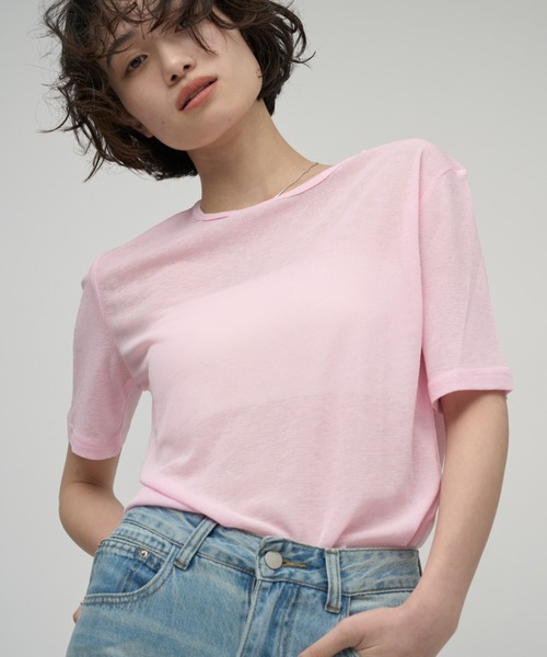 OFROOM(オフルーム)の「Relax Sheer Short Sleeve Top|リラックスシアーショートスリーブトップス(Tシャツ/カットソー・レディース・ホワイト/ブラック/チャコールグレー/ピンク・FREE)」の4枚目の写真