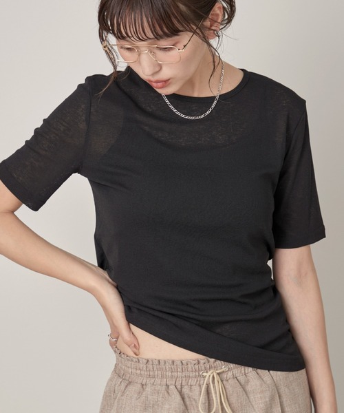 OFROOM(オフルーム)の「Relax Sheer Short Sleeve Top|リラックスシアーショートスリーブトップス(Tシャツ/カットソー・レディース・ホワイト/ブラック/チャコールグレー/ピンク・FREE)」の2枚目の写真