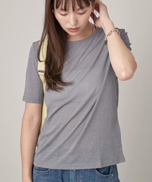 OFROOM(オフルーム)の「Relax Sheer Short Sleeve Top|リラックスシアーショートスリーブトップス(Tシャツ/カットソー・レディース・ホワイト/ブラック/チャコールグレー/ピンク・FREE)」の9枚目の写真