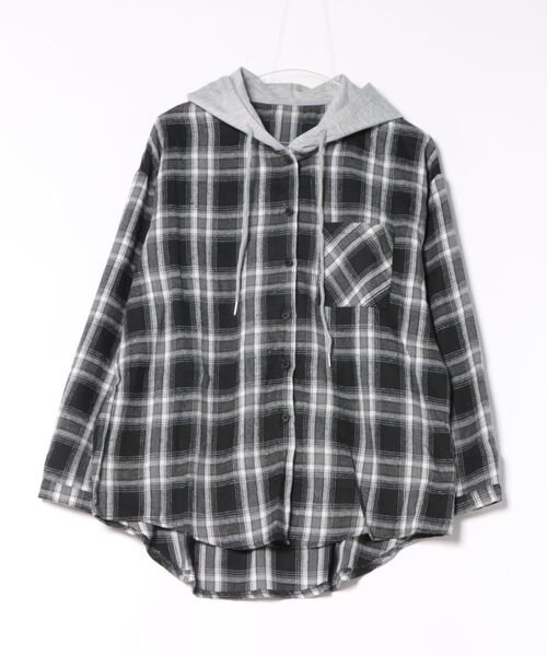 Alvia(アルビア)の「フード付きゆったりチェック柄シャツ(シャツ/ブラウス・レディース・ブラック/ネイビー・M)」の17枚目の写真