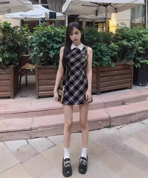 SHEPP(シープ)の「襟付きチェック柄ノースリーブミニワンピース(ワンピース・レディース・ネイビー・S/M)」の6枚目の写真