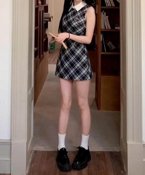 SHEPP(シープ)の「襟付きチェック柄ノースリーブミニワンピース(ワンピース・レディース・ネイビー・S/M)」の13枚目の写真