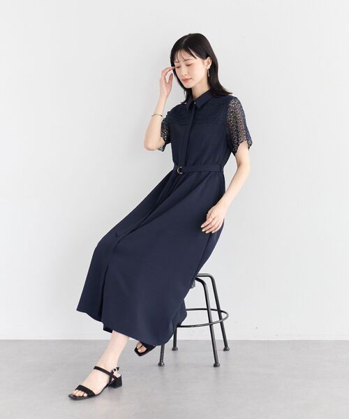 YECCA VECCA（イェッカヴェッカ）の「レース切替ワンピース（ワンピース・レディース・ネイビー/グレイッシュベージュ/ライトブルー・FREE）」の5枚目の写真
