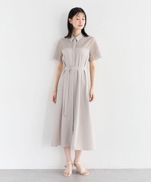 YECCA VECCA（イェッカヴェッカ）の「レース切替ワンピース（ワンピース・レディース・ネイビー/グレイッシュベージュ/ライトブルー・FREE）」の9枚目の写真