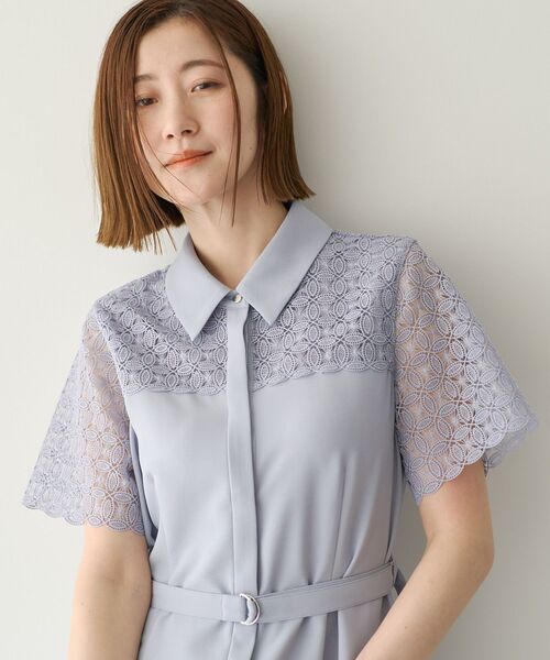 YECCA VECCA（イェッカヴェッカ）の「レース切替ワンピース（ワンピース・レディース・ネイビー/グレイッシュベージュ/ライトブルー・FREE）」の22枚目の写真