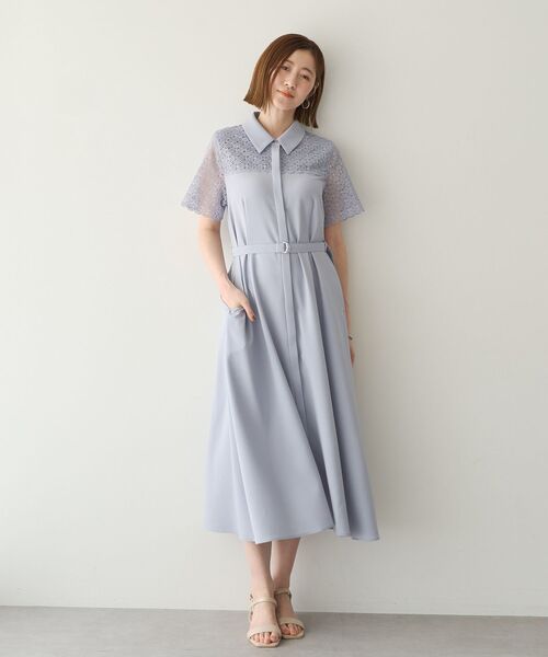 YECCA VECCA（イェッカヴェッカ）の「レース切替ワンピース（ワンピース・レディース・ネイビー/グレイッシュベージュ/ライトブルー・FREE）」の2枚目の写真