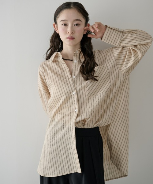 P.V.T(ピーブイティー)の「ストライプバストポケットシャツ(シャツ/ブラウス・レディース・Beige/ブルー/White・M)」の1枚目の写真