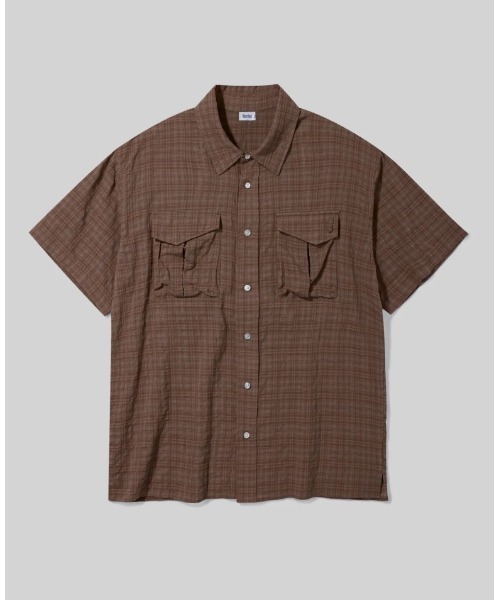 Vini(ヴィニ)の「ボリュームカーゴチェックシャツ(Tシャツ/カットソー・メンズ・カーキ/ブラウン/ネイビー・SMALL/MEDIUM/LARGE)」の7枚目の写真