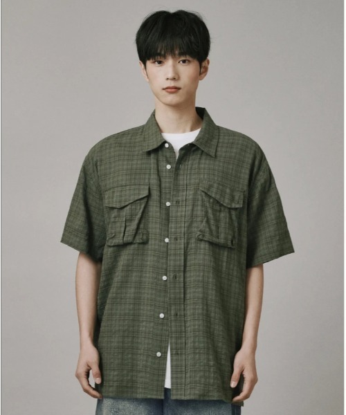 Vini(ヴィニ)の「ボリュームカーゴチェックシャツ(Tシャツ/カットソー・メンズ・カーキ/ブラウン/ネイビー・SMALL/MEDIUM/LARGE)」の10枚目の写真