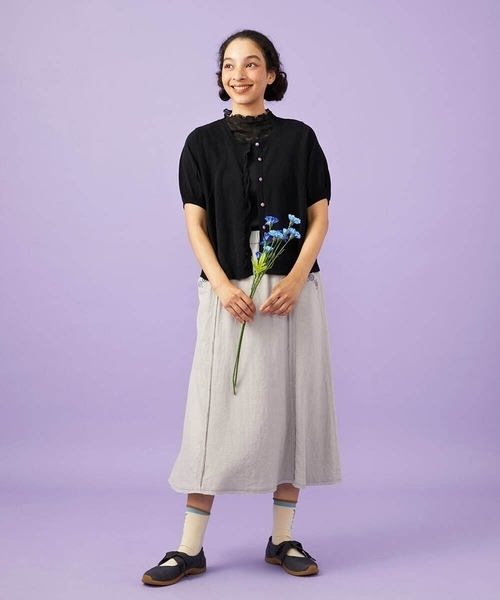 Jocomomola（ホコモモラ）の「Lino Facil リネンフレアスカート（スカート・レディース・グレー/イエロー・40）」の10枚目の写真