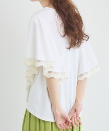 【抗菌・防油・防汚・防水】袖レース半袖フレアスリーブTシャツ