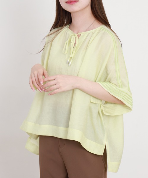 EGLANTINE(エグランティーヌ)の「EGLANTINE パステルカラー半袖ブラウス(シャツ/ブラウス・レディース・サックスブルー/ライム/ラベンダー・38)」の9枚目の写真