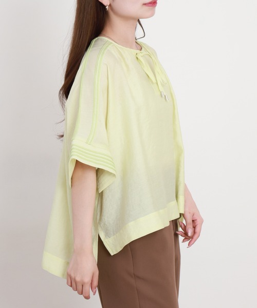 EGLANTINE(エグランティーヌ)の「EGLANTINE パステルカラー半袖ブラウス(シャツ/ブラウス・レディース・サックスブルー/ライム/ラベンダー・38)」の10枚目の写真