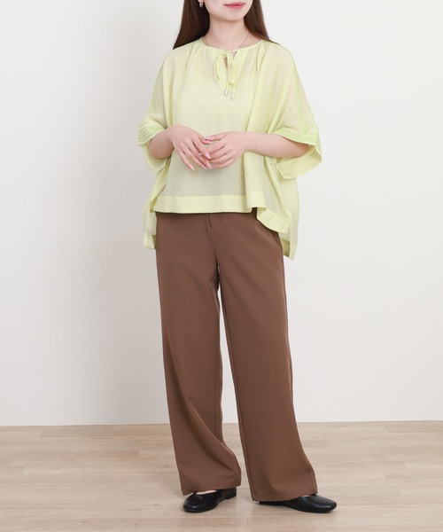EGLANTINE(エグランティーヌ)の「EGLANTINE パステルカラー半袖ブラウス(シャツ/ブラウス・レディース・サックスブルー/ライム/ラベンダー・38)」の12枚目の写真