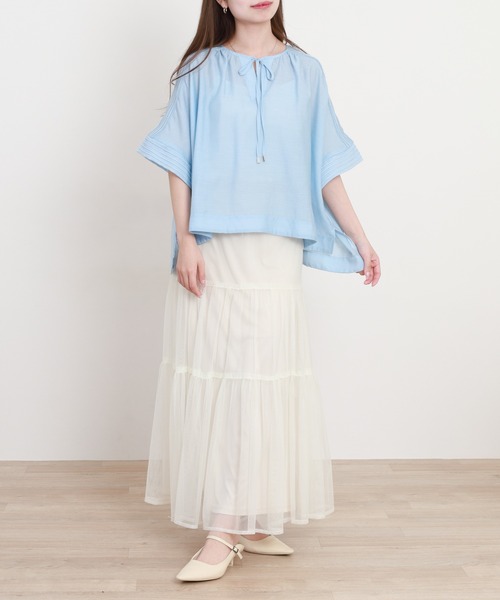 EGLANTINE(エグランティーヌ)の「EGLANTINE パステルカラー半袖ブラウス(シャツ/ブラウス・レディース・サックスブルー/ライム/ラベンダー・38)」の4枚目の写真