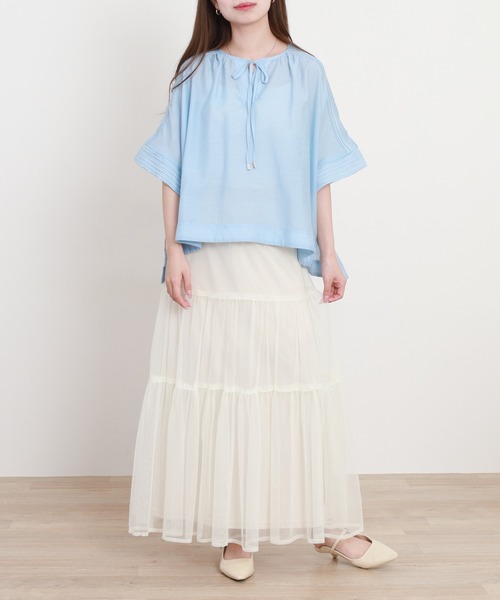 EGLANTINE(エグランティーヌ)の「EGLANTINE パステルカラー半袖ブラウス(シャツ/ブラウス・レディース・サックスブルー/ライム/ラベンダー・38)」の5枚目の写真