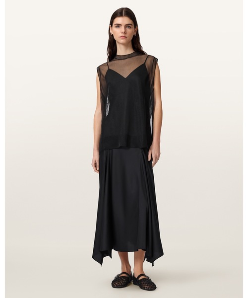 ALLSAINTS(オールセインツ)の「AVA SLEEVELESS SATIN MIDI DRESS | AVA ノースリーブ サテン ミディ ドレス・ワンピース(ワンピース・レディース・ブラック・M/S/XS)」の7枚目の写真