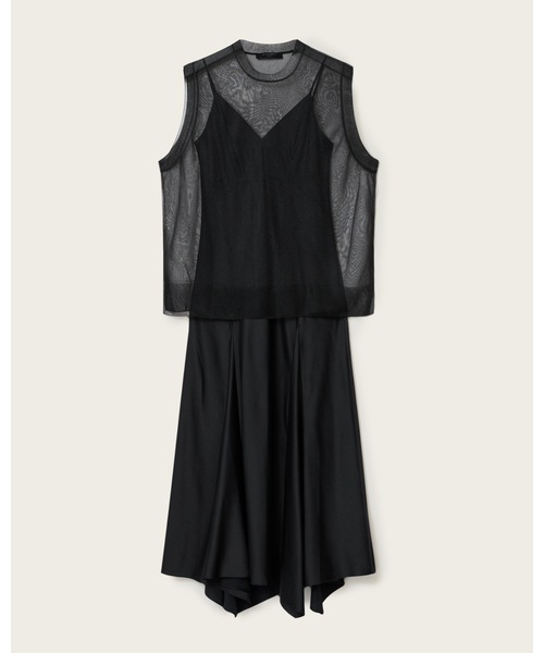 ALLSAINTS(オールセインツ)の「AVA SLEEVELESS SATIN MIDI DRESS | AVA ノースリーブ サテン ミディ ドレス・ワンピース(ワンピース・レディース・ブラック・M/S/XS)」の4枚目の写真