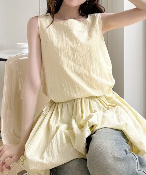 Ada.(エイダ)の「サイドリボン バルーンヘム ノースリーブ ミニ ワンピース(ワンピース・レディース・ホワイト/イエロー・FREE)」の1枚目の写真