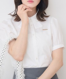 リボンカラーパフ袖ブラウス