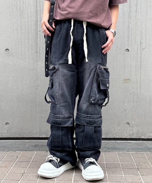 lilful(リルフル)の「【26年春夏新作】【ウエストゴム】デニムカーゴワイドパンツ(デニムパンツ・メンズ・ブルー/ブラック・M/L)」の3枚目の写真