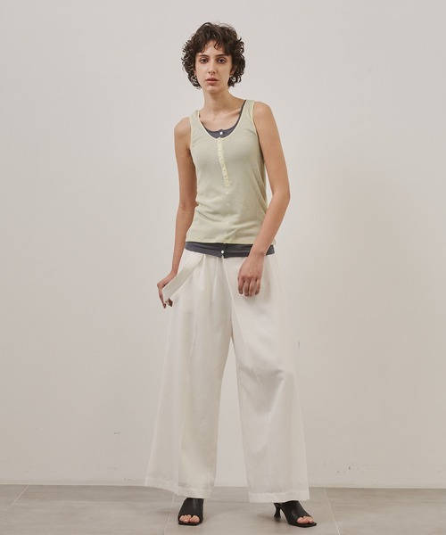 CITY TOKYO（シティトウキョウ）の「【CITY TOKYO/シティートウキョウ】Linen Wrap Pants/リネンラップパンツ（スラックス・レディース・ホワイト/ブラック・1/2）」の9枚目の写真