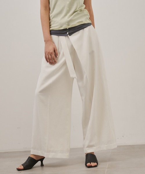 CITY TOKYO（シティトウキョウ）の「【CITY TOKYO/シティートウキョウ】Linen Wrap Pants/リネンラップパンツ（スラックス・レディース・ホワイト/ブラック・1/2）」の8枚目の写真