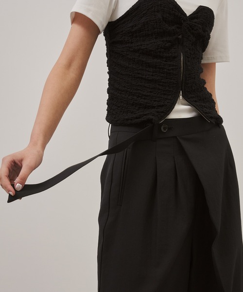 CITY TOKYO（シティトウキョウ）の「【CITY TOKYO/シティートウキョウ】Linen Wrap Pants/リネンラップパンツ（スラックス・レディース・ホワイト/ブラック・1/2）」の12枚目の写真