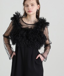 ボリュームフリル きらきらサロペット ワイドパンツ フォーマル お呼ばれ ロング丈&結婚式二次会 同窓会成人式 オールインワン パンツドレス オケージョンドレス