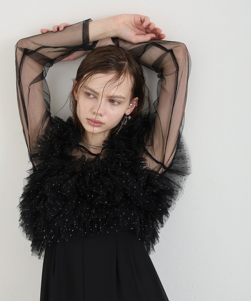 atlo（アトロ）の「ボリュームフリル きらきらサロペット ワイドパンツ フォーマル お呼ばれ ロング丈&結婚式二次会 同窓会成人式  オールインワン パンツドレス オケージョンドレス（パンツドレス・レディース・チャコール/ベージュ/ブラック/ブラック系その他/ブラウン/ベージュ系その他・L/M/S）」の9枚目の写真