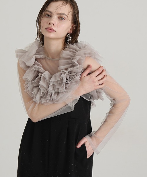 atlo（アトロ）の「ボリュームフリル きらきらサロペット ワイドパンツ フォーマル お呼ばれ ロング丈&結婚式二次会 同窓会成人式  オールインワン パンツドレス オケージョンドレス（パンツドレス・レディース・チャコール/ベージュ/ブラック/ブラック系その他/ブラウン/ベージュ系その他・L/M/S）」の18枚目の写真