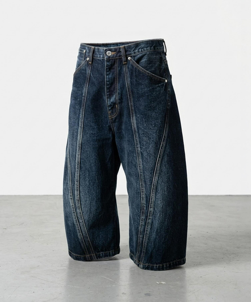 NVRFRGT(ネヴァーフォーゲット)の「NVRFRGT / ネヴァーフォーゲット 3D TWISTED JORTS/DARK FADED INDI(デニムパンツ・メンズ・ダークブルー・3/2)」の1枚目の写真