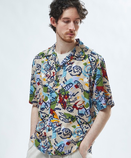 MEN'S BIGI(メンズビギ)の「レーヨンリネン 復刻プリントアロハシャツ(シャツ/ブラウス・メンズ・ネイビー/ベージュ系その他/オフホワイト・02/03)」の2枚目の写真