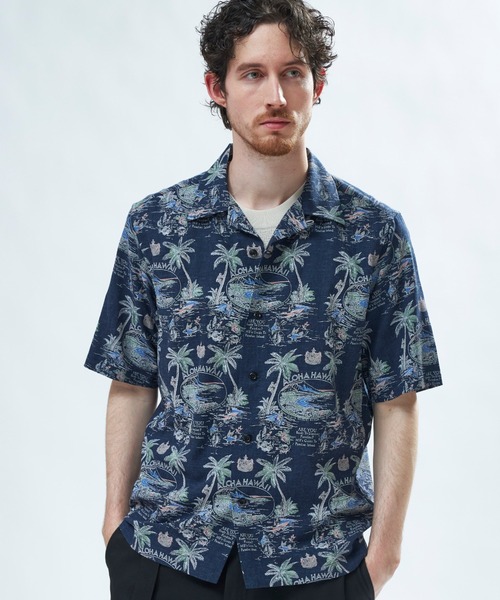 MEN'S BIGI(メンズビギ)の「レーヨンリネン 復刻プリントアロハシャツ(シャツ/ブラウス・メンズ・ネイビー/ベージュ系その他/オフホワイト・02/03)」の3枚目の写真